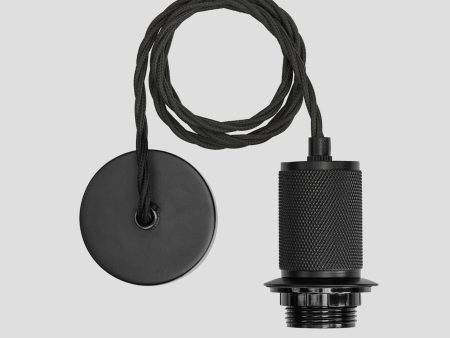 Knurled Edison Cord Set ES E27 Bulb Holder - Black Ring & Fabric Flex Online