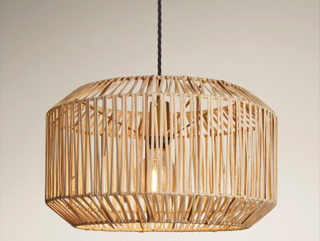 Boho Rattan Ceiling Pendant Light - 18 Inch - Drum - Natural on Sale