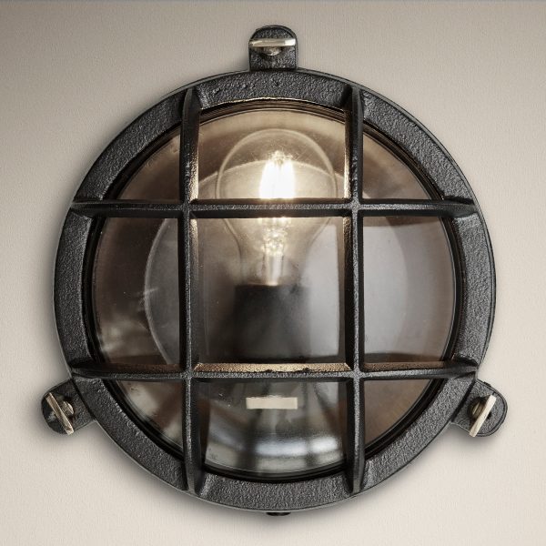 8 Inch Black Bulkhead Outdoor & Bathroom Round Wall Light with Versatile Side & Rear Wiring Options Supply