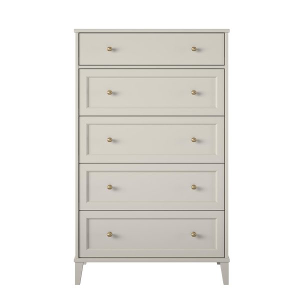 Monticello Tall 5 Drawer Dresser with Gold Accents For Discount