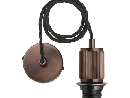 Ribbed Edison Cord Set ES E27 Bulb Holder - Bronze Ring & Fabric Flex Sale