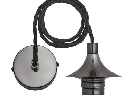 Chelsea Cord Set ES E27 Bulb Holder - Shiny Black Nickel & Fabric Flex Fashion