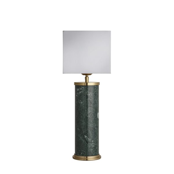 Marble Pillar Cylinder Table Lamp - Green & Brass Online now