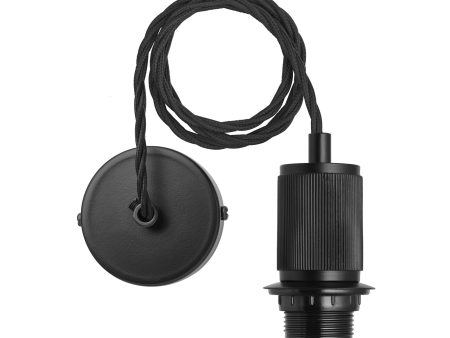 Ribbed Edison Cord Set ES E27 Bulb Holder - Black Ring & Fabric Flex Hot on Sale