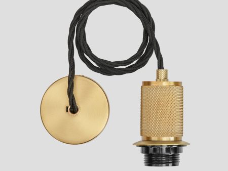 Knurled Edison Cord Set ES E27 Bulb Holder - Brass Ring & Fabric Flex Online Sale