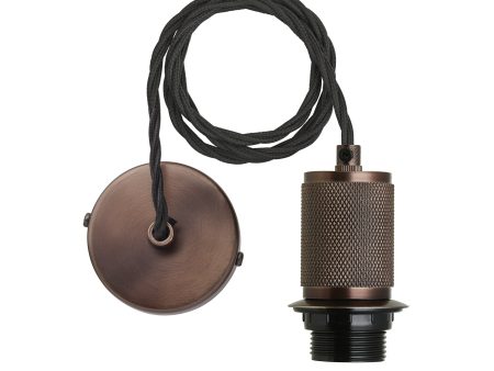 Knurled Edison Cord Set ES E27 Bulb Holder - Bronze Ring & Fabric Flex For Cheap