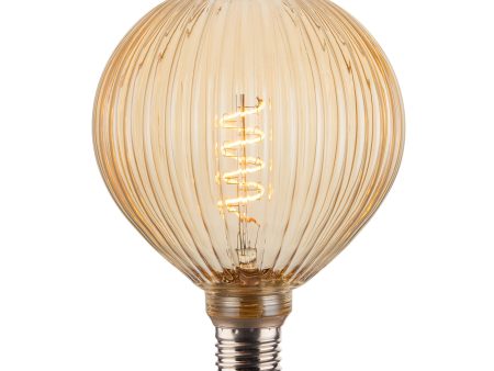 LED Spiral Edison Soft Filament Dimmable Bulb -  4W E27 Globe G125 - Fluted - Amber on Sale