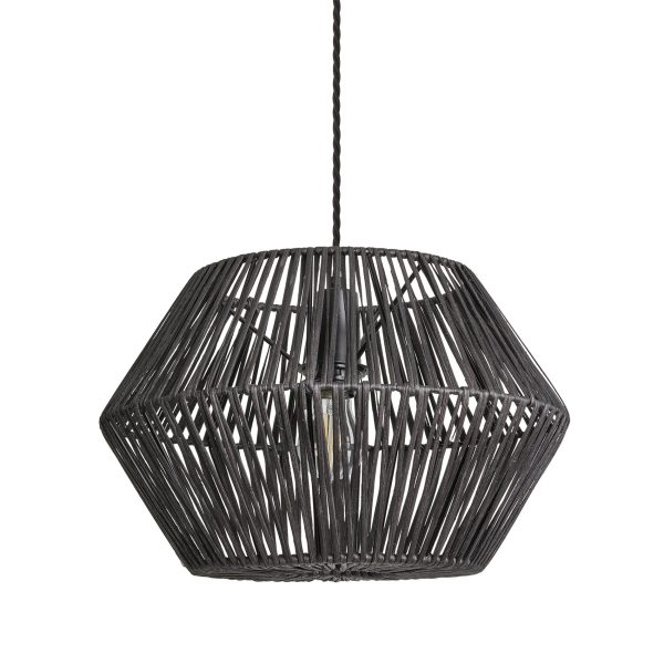 Boho Rattan Ceiling Pendant Light - 15 Inch - Hex - Black For Discount