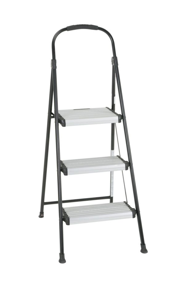 Three Step Folding Step Stool with Rubber Hand Grip For Sale