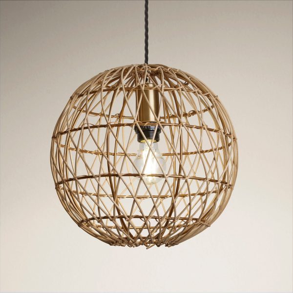 Coastal Rattan Ceiling Pendant Light - 12 inch - Globe - Natural on Sale