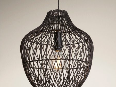 Coastal Rattan Ceiling Pendant Light - 14 inch - Pear - Black Supply