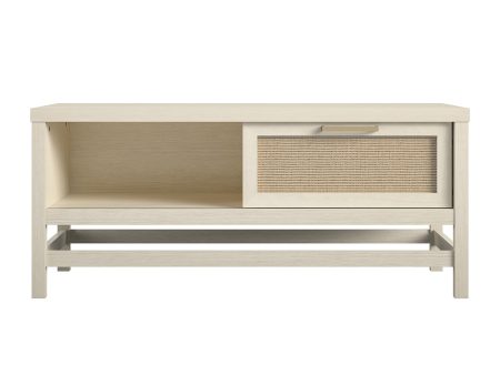 Lennon Coffee Table with Faux Rattan and Sliding Door For Cheap