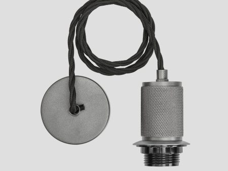 Knurled Edison Cord Set ES E27 Bulb Holder - Pewter Ring & Fabric Flex Sale