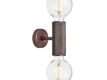 Knurled Edison Double Wall Light - Bronze For Sale