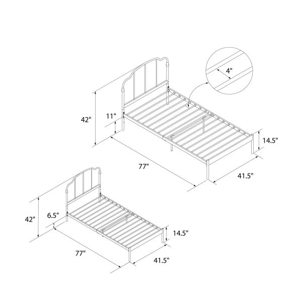 Camie Metal Bed with Adjustable Height Base and Vintage Headboard Online