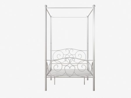 Canopy Metal Bed Frame with Intricate Design Headboard and Secured Slats on Sale