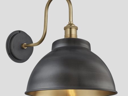 Swan Neck Outdoor & Bathroom Dome Wall Light - 13 Inch - Pewter & Brass Supply