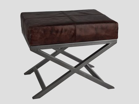 Criss Cross Real Leather & Metal Bench - 17 Inch Online Sale