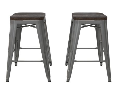 Fusion 24 Inch Stackable Metal and Wood Counter Height Bar Stools, Set of 2 Discount