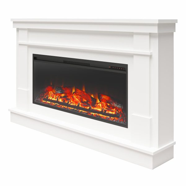 Elmcroft Wide Painted Mantel with 43  Linear Electric Fireplace Insert Online Sale