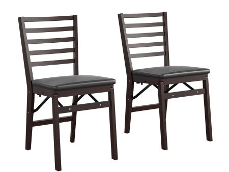 Contoured Back Wood Folding Chair with Vinyl Padded Seat, Set of 2 Sale