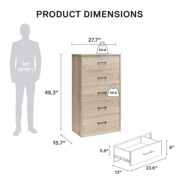 Easy Build Pearce Tall 5 Drawer Dresser with Interlocking SwitchLock™ System Online