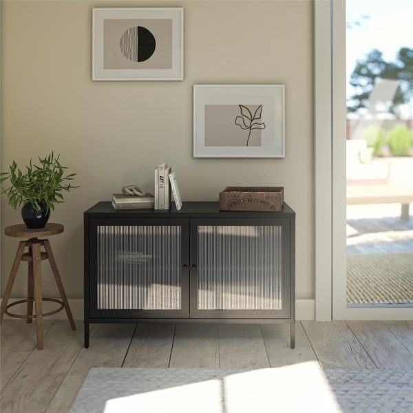 Shadwick 2 Door Wide Metal Locker Storage Accent Cabinet-Fluted Glass Doors Online Hot Sale