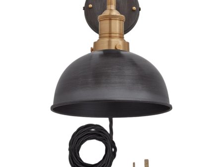 Brooklyn Dome Wall Light - 8 Inch - Pewter - With Plug For Sale