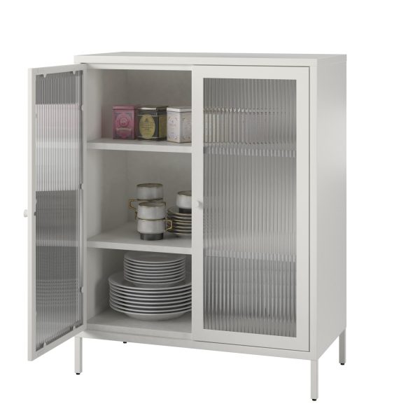 Shadwick 2 Door Metal Locker Accent Storage Cabinet-Fluted Glass Doors For Cheap