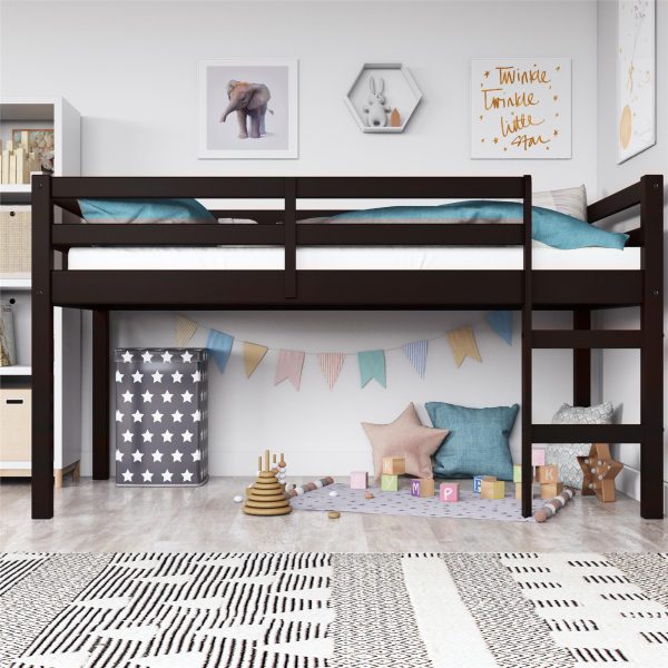 Milton Junior Twin Size Wooden Espresso Loft Bed for Kids Supply