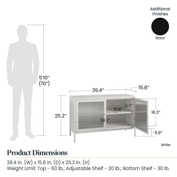 Shadwick 2 Door Wide Metal Locker Storage Accent Cabinet-Fluted Glass Doors Online Hot Sale