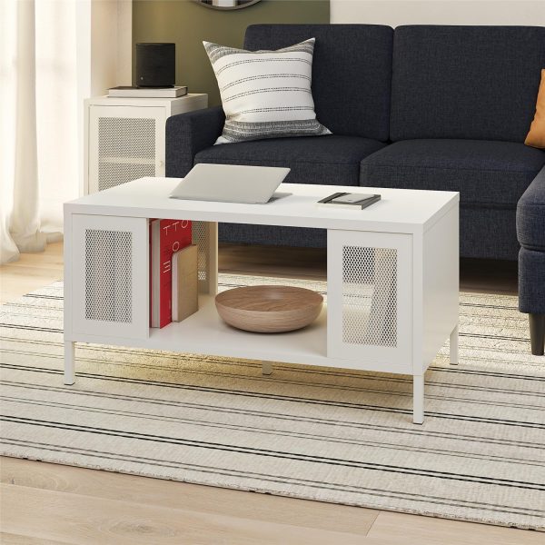 Shadwick Metal Coffee Table with Perforated Metal Mesh Accents For Discount