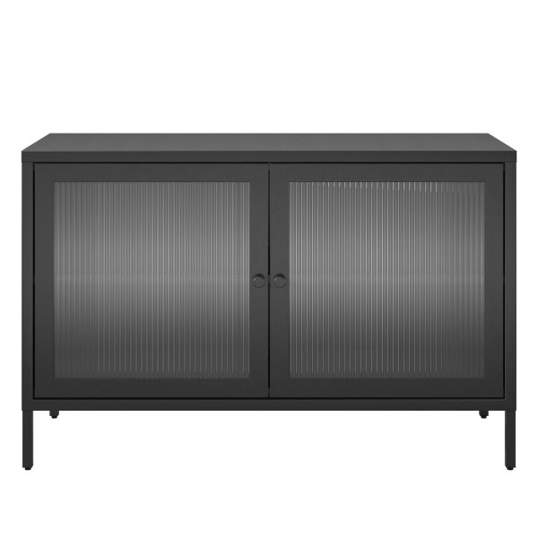 Shadwick 2 Door Wide Metal Locker Storage Accent Cabinet-Fluted Glass Doors Online Hot Sale