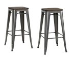 Fusion 30 Inch Metal Backless Bar Stool with Wood Seat, Set of 2 Cheap