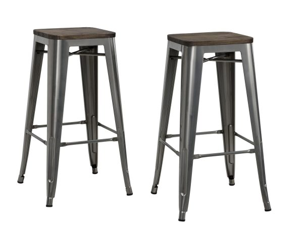 Fusion 30 Inch Metal Backless Bar Stool with Wood Seat, Set of 2 Cheap