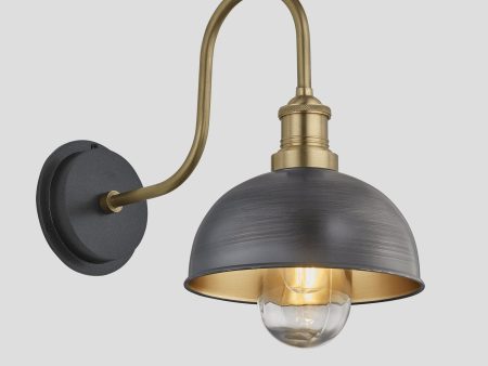 Swan Neck Outdoor & Bathroom Dome Wall Light - 8 Inch - Pewter & Brass Cheap