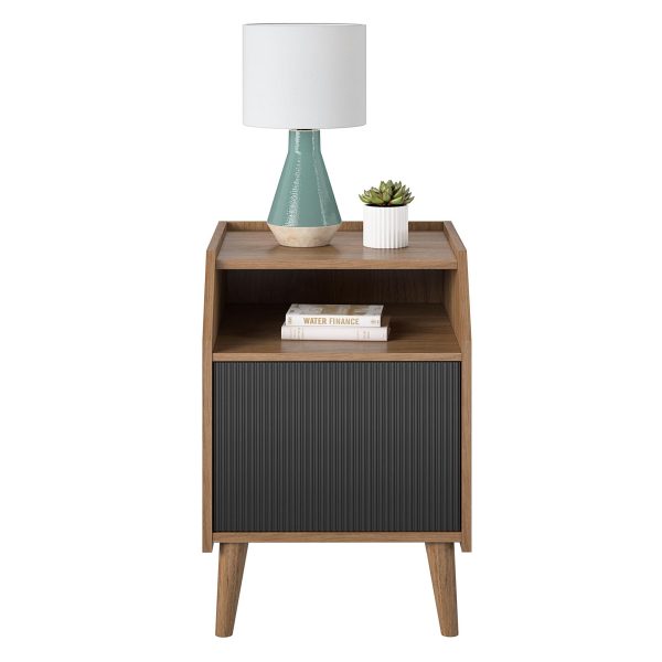 Magnolia Mid Century Modern End Table with Open Shelf and Closed Storage For Sale