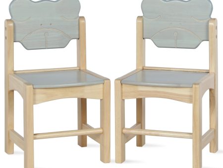 Solid Wood Two Tone Bear Chairs for Kids, Set of 2 For Sale