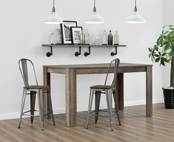 Luxor 24 Inch Metal Counter Height Bar Stool with Wood Seat, Set of 2 on Sale