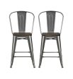 Luxor 24 Inch Metal Counter Height Bar Stool with Wood Seat, Set of 2 on Sale