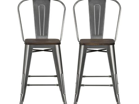 Luxor 24 Inch Metal Counter Height Bar Stool with Wood Seat, Set of 2 on Sale