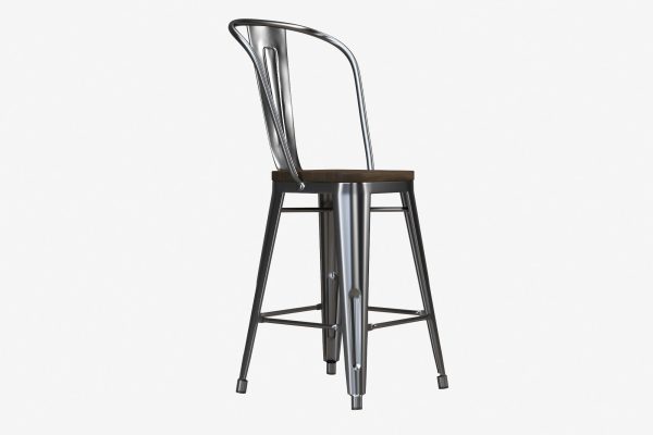 Luxor 24 Inch Metal Counter Height Bar Stool with Wood Seat, Set of 2 on Sale