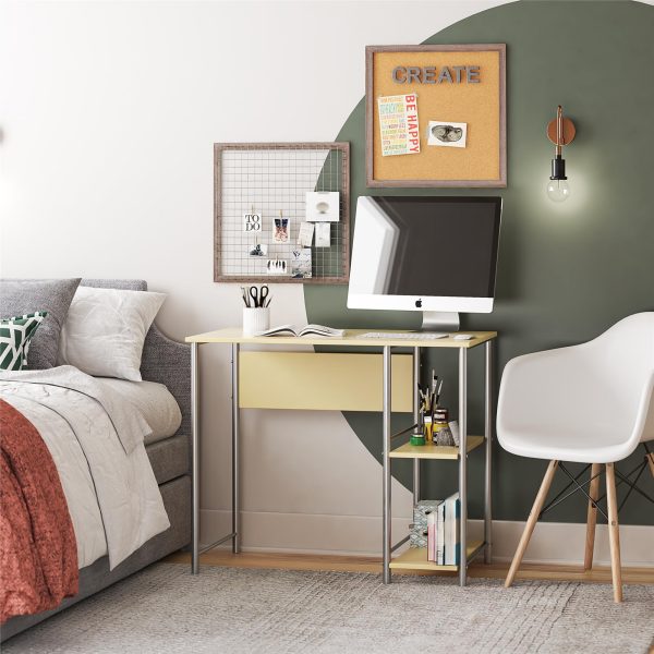 Meridian Metal Computer Desk With 2 Side Storage Shelves Fashion