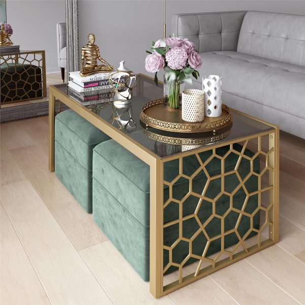 Juliette Glass Top Coffee Table with Cut Out Detailing Online now