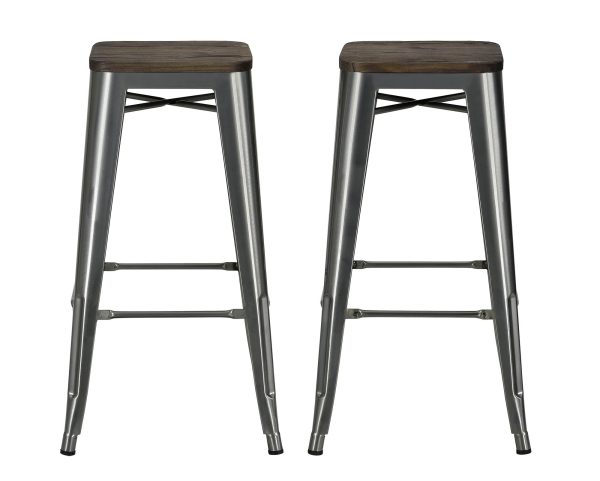 Fusion 30 Inch Metal Backless Bar Stool with Wood Seat, Set of 2 Cheap