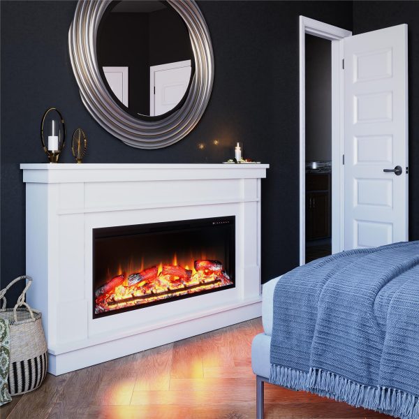 Elmcroft Wide Painted Mantel with 43  Linear Electric Fireplace Insert Online Sale