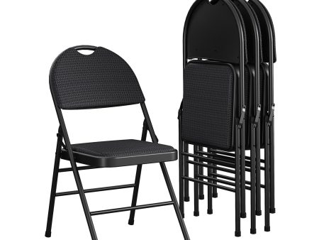 Fabric Padded Metal Triple Braced Folding Chair, Set of 4 For Sale