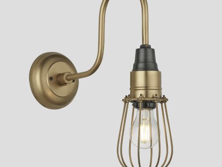 Swan Neck Wire Cage Wall Light - 4 Inch - Brass Hot on Sale