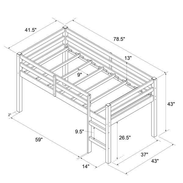 Milton Junior Twin Size Wooden Espresso Loft Bed for Kids Supply