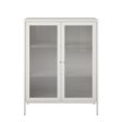 Shadwick 2 Door Metal Locker Accent Storage Cabinet-Fluted Glass Doors For Cheap